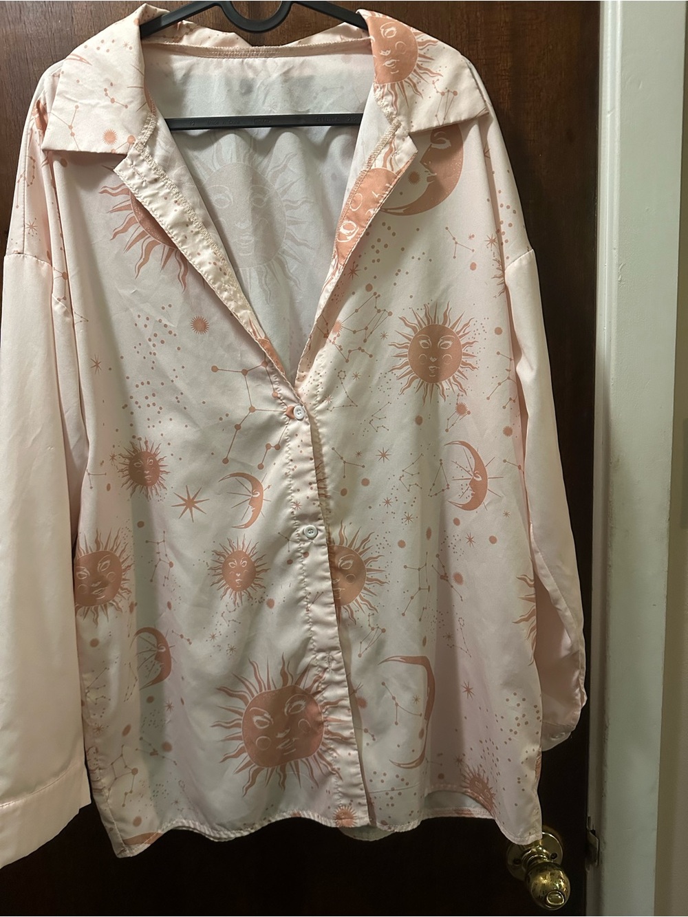 Celestial Satin Button-Up Shirt in Blush Peach